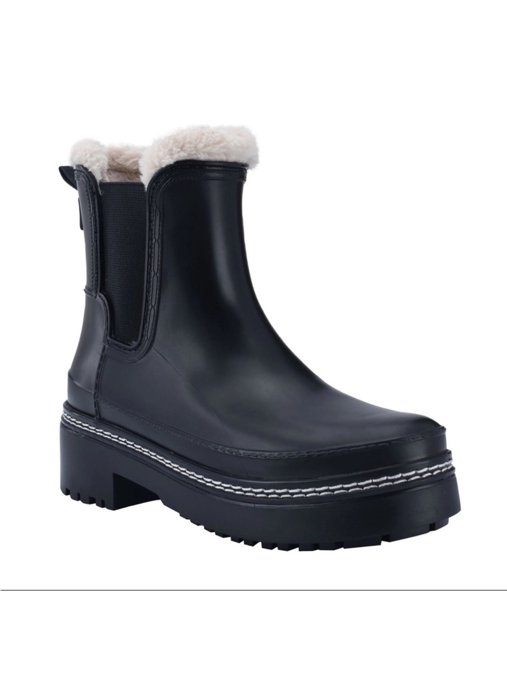 Marc Fisher Black Chelsea Rain Boot with Shearling Collar